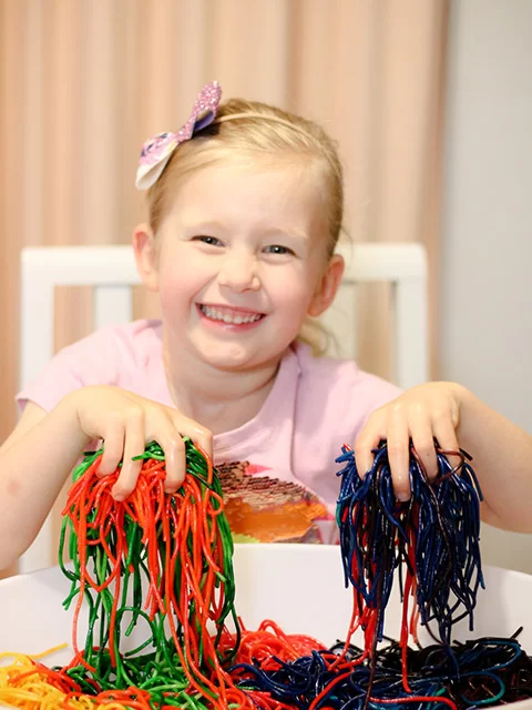 Rainbow Spaghetti For Sensory Play